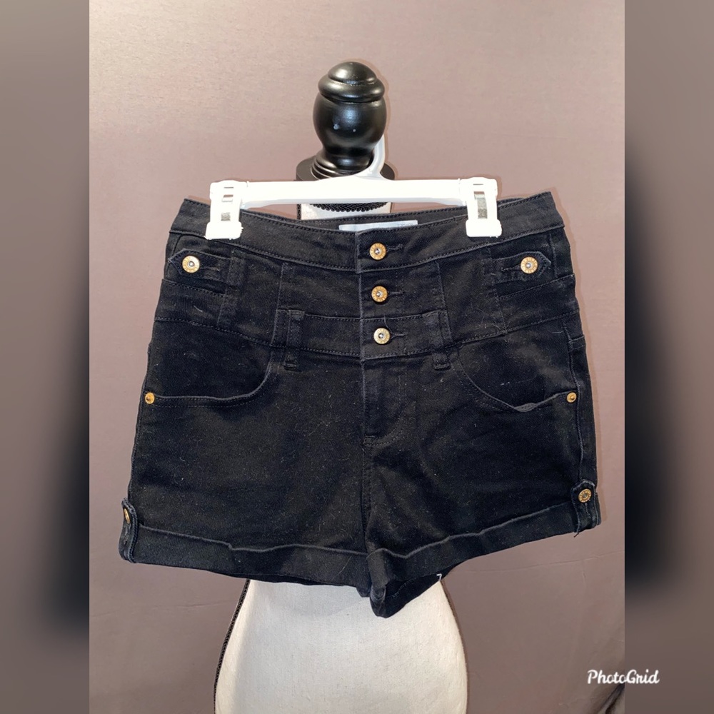 Top shop high waisted black shorts gold buttons 28